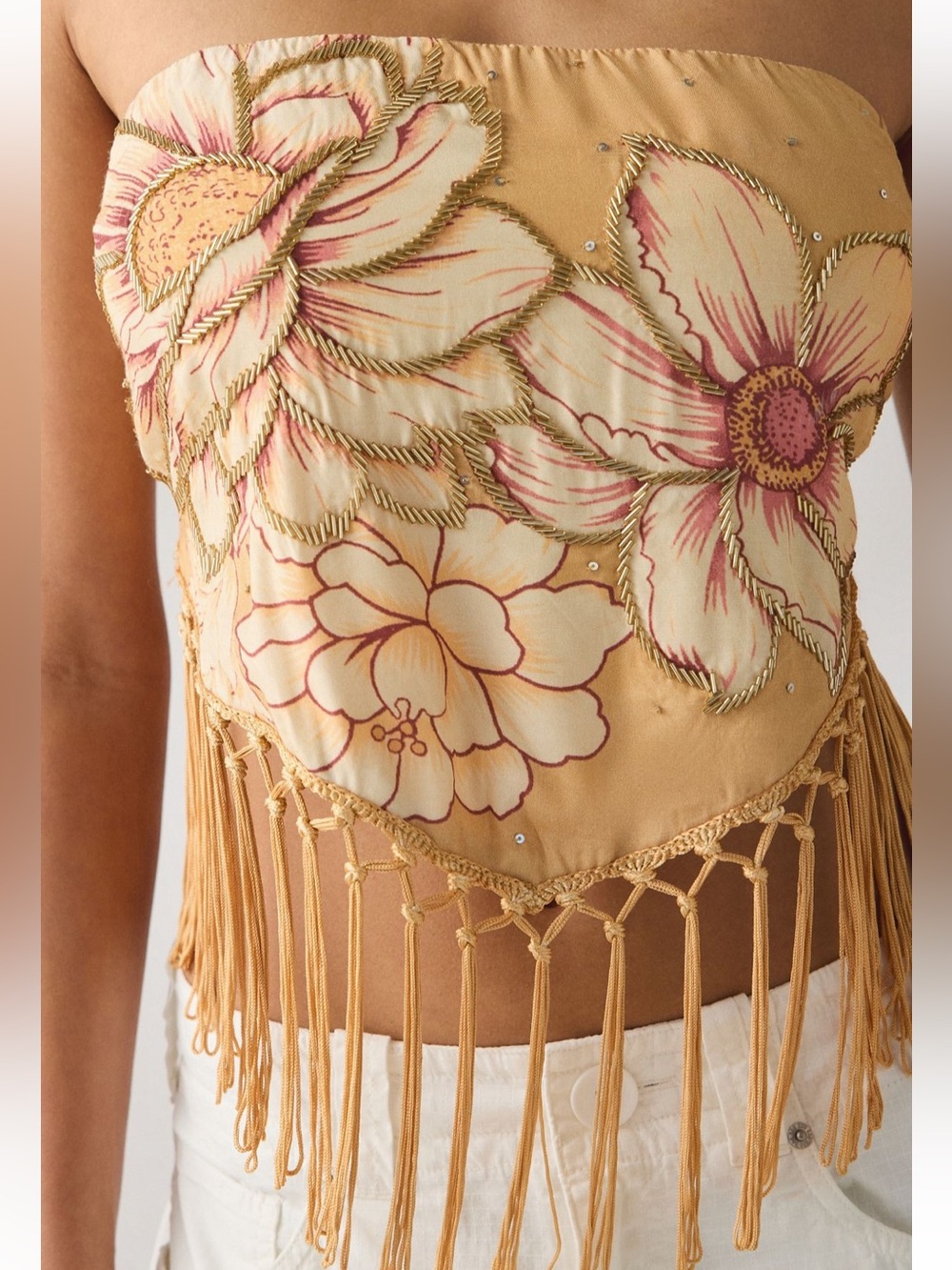 NWT Urban Outfitters In The Rain Beaded Embellished Fringe Tube Top L - Picture 4 of 7